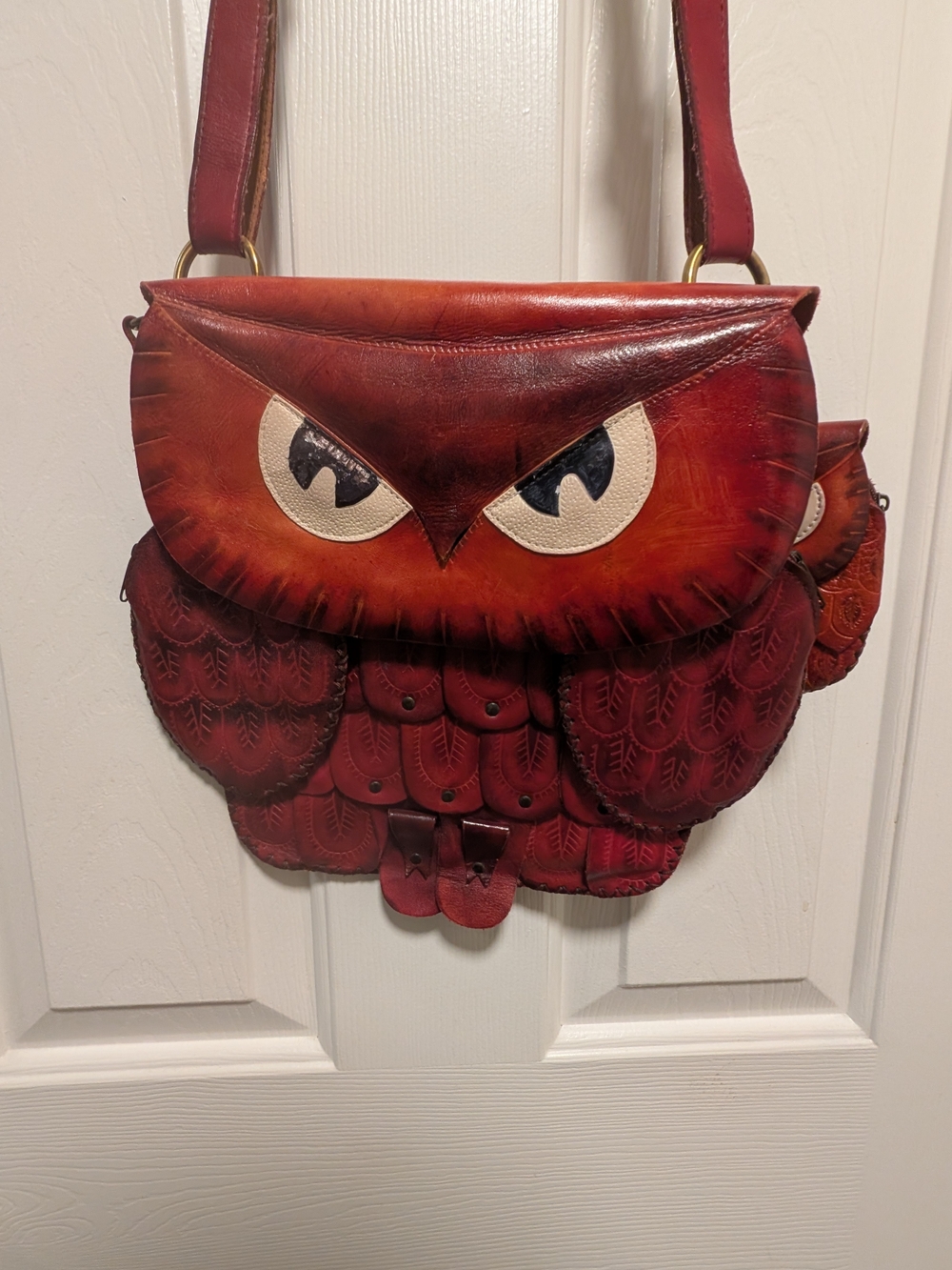 Handcrafted Red Owl Leather Shoulder Bag with Mini Owl coin purse